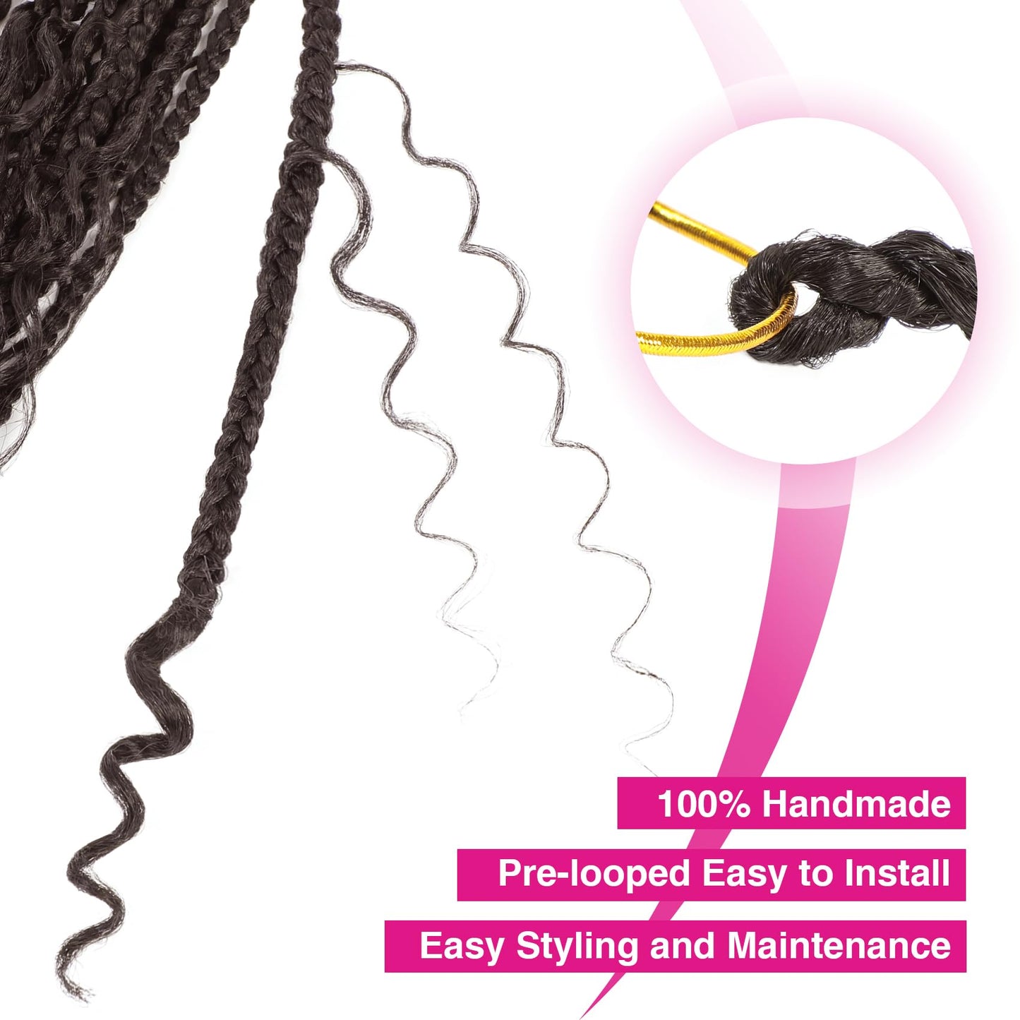 Wodun 14inch Goddess Box Braids Crochet Hair Pre Looped Box-Braids Crochet-Hair with Curly Ends For Black Women Synthetic 3X Bohemian Box Braiding