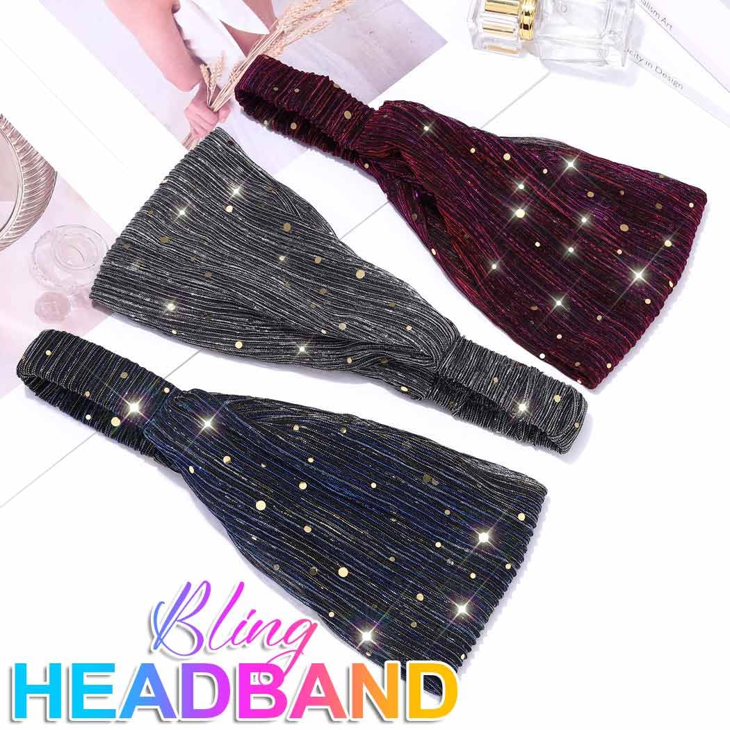 CAKURE Sequin Wide Headband Black Turban Headbands African Glitter Head Wraps Stretchy Bling Hair Wraps Hair Bands Yoga Running Sport Hair Accessories
