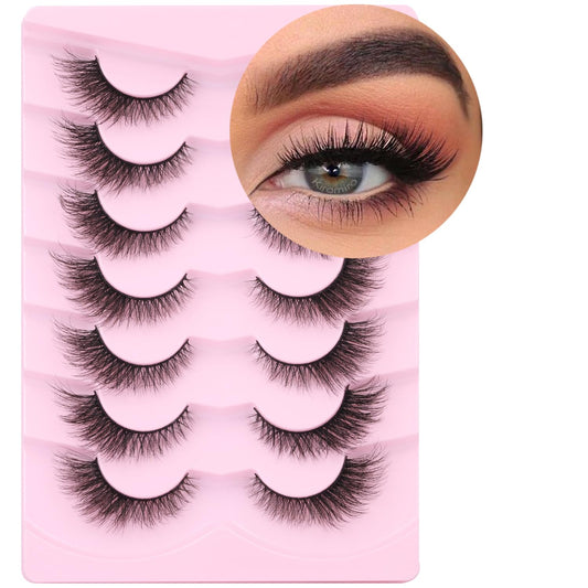 False Lashes Natural Look Faux Mink Eyelashes Wispy Fox Eye Lashes That Look Like Extensions 3D Mink Lashes Natural Strip Lashes Pack 7 Pairs Beauty and Personal Care Kiromiro Default Title
