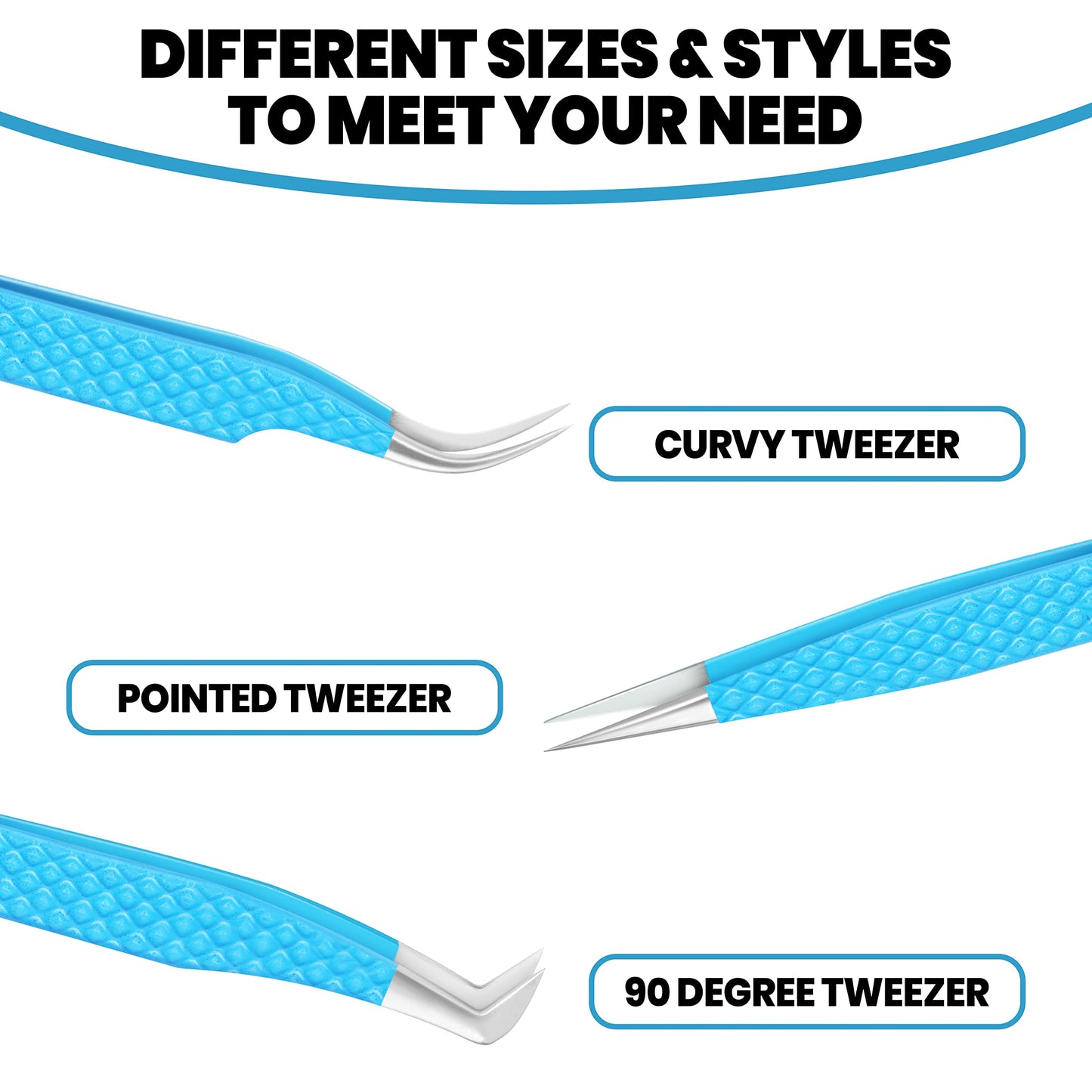 Eyelash Extension Tweezers-3 Pcs Diamond Grip Lash tweezers For Eyelash Extensions-SialBE Straight And Curved L-Shape Eyelash Tweezers, Tweezers