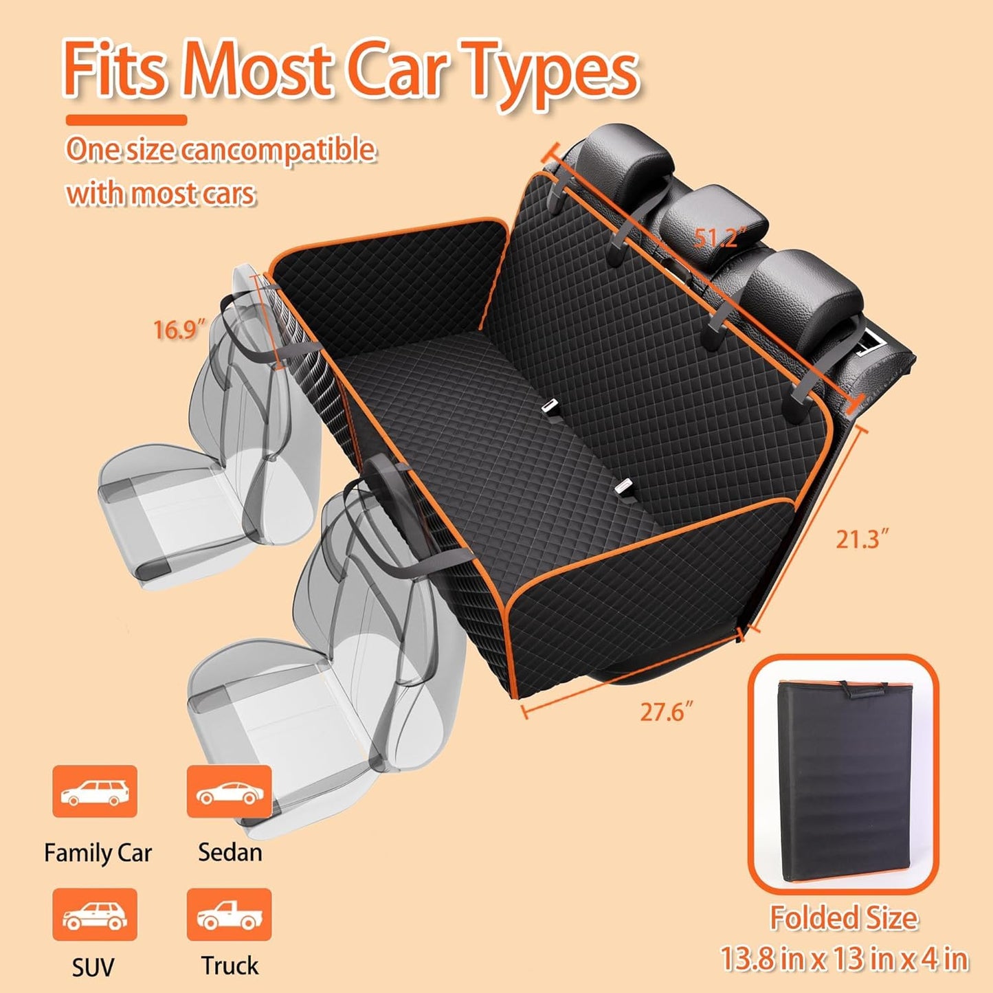 Back Seat Extender for Dogs – Waterproof Car Seat Cover with Hard Bottom, Holds 420lbs, Heavy-Duty 600D Material Dog Hammock, Easy to Install & Clean