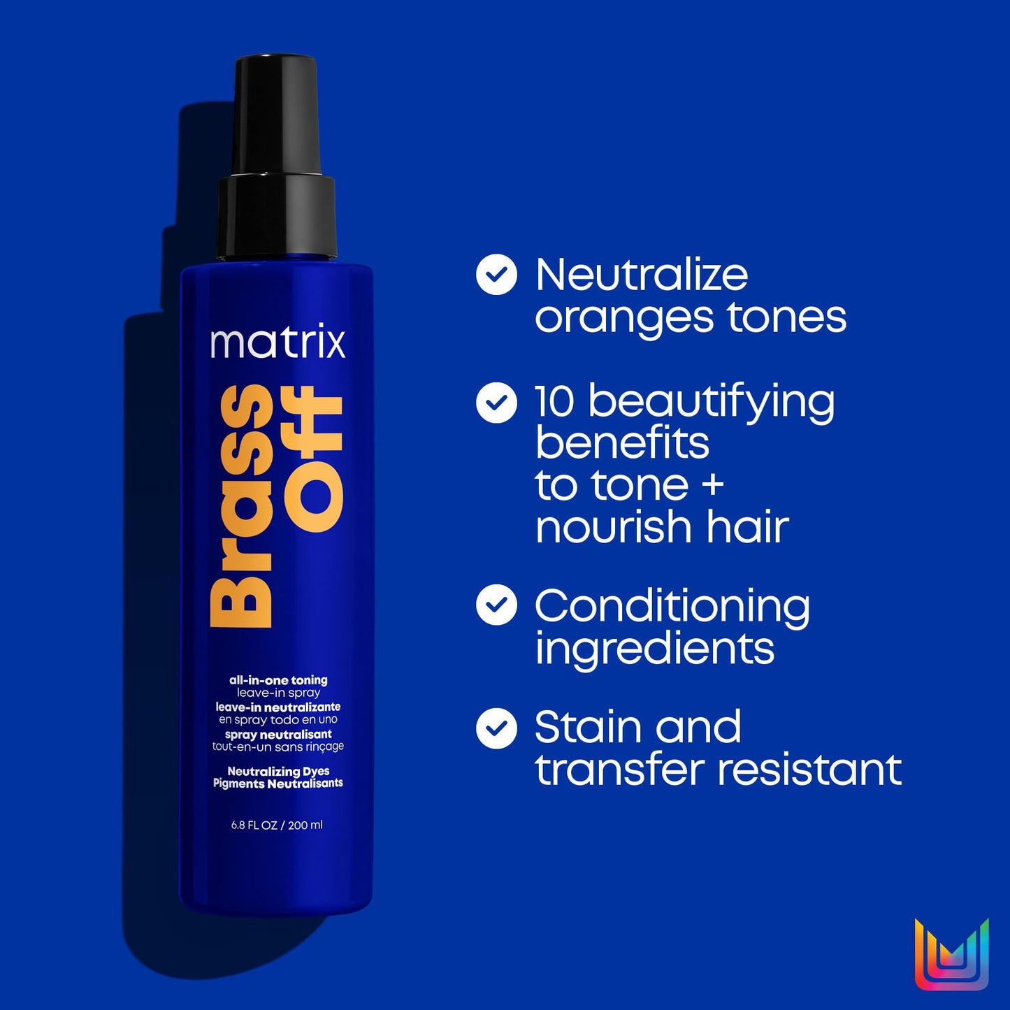 Matrix Brass Off All-In-One Toning Leave-In Spray - Nourishes and Neutralizes Brassy & Orange Tones With Frizz Control, For Color-Treated Hair, 6.8 Fl