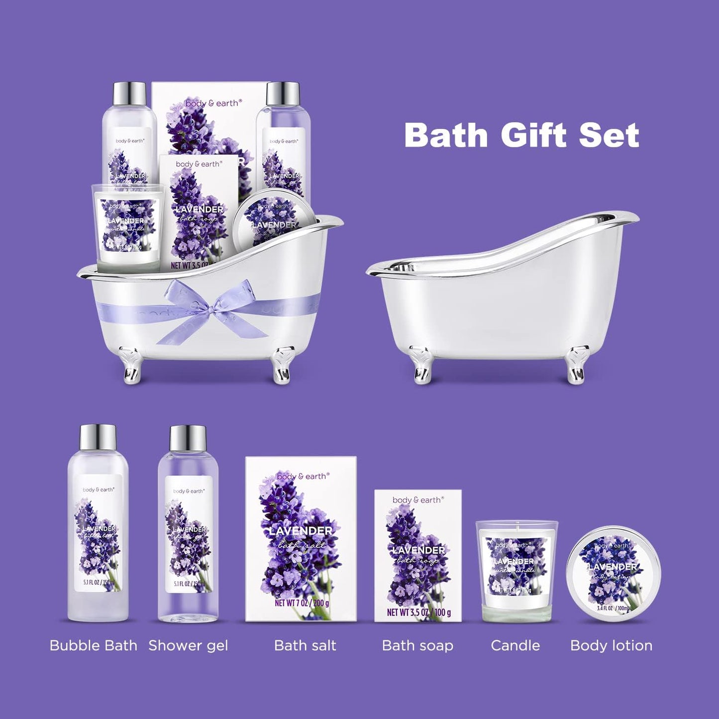 Gift Set for Women Body & Earth Gifts Set Lavender Gift Baskets For Women Bath Sets with Bubble Bath Body Lotion Scented Candle Mother‘s Day Gifts