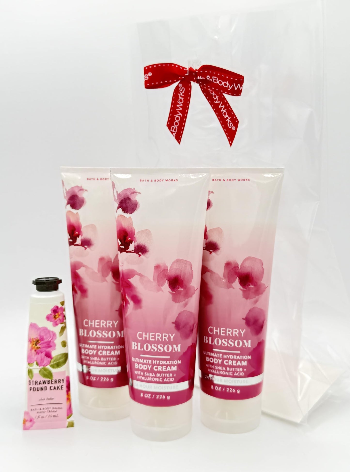 Bath & Body Works Cherry Blossom 4-Piece Gift Set | Includes: Three Ultimate Hydration Body Creams and One Strawberry Pound Cake Hand Cream