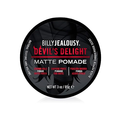 Billy Jealousy Devil's Delight Matte Pomade for Men Adds Volume and Definition, Strong Hold Water-Based Formula with Black Pepper Sandalwood Scent, 3
