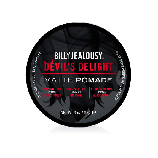 Billy Jealousy Devil's Delight Matte Pomade for Men Adds Volume and Definition, Strong Hold Water-Based Formula with Black Pepper Sandalwood Scent, 3