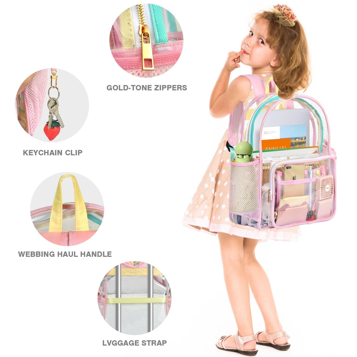 BYXEPA Clear Backpack Heavy Duty TPU See Through Transparent Backpack with Reinforced Strap & Large Capacity for Girls Women School College Workplace Security - Pink, 16.1in