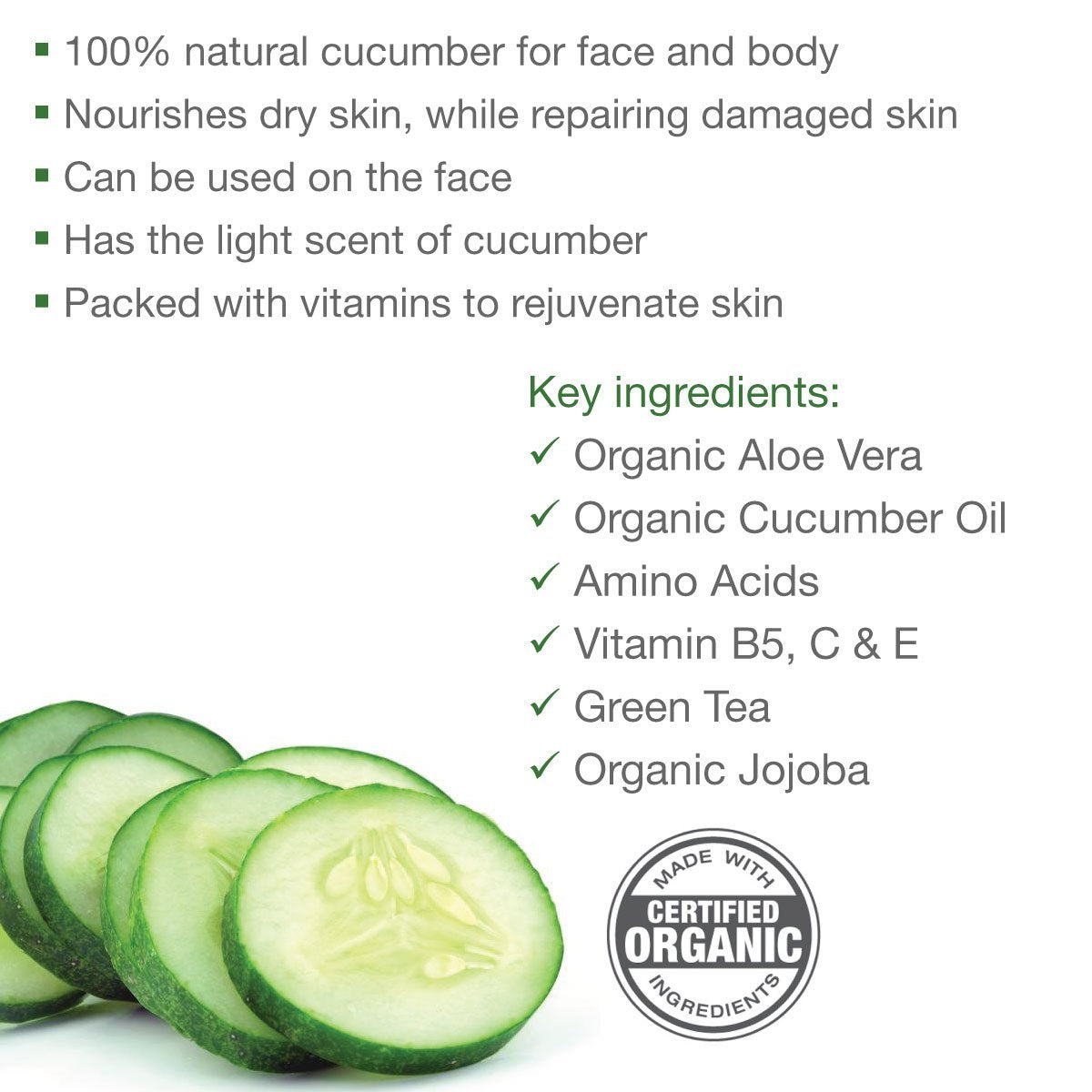 Made from Earth Cucumber Cooling Gel - Organic Aloe Vera & Vitamin C for Face & Body - 4 oz.