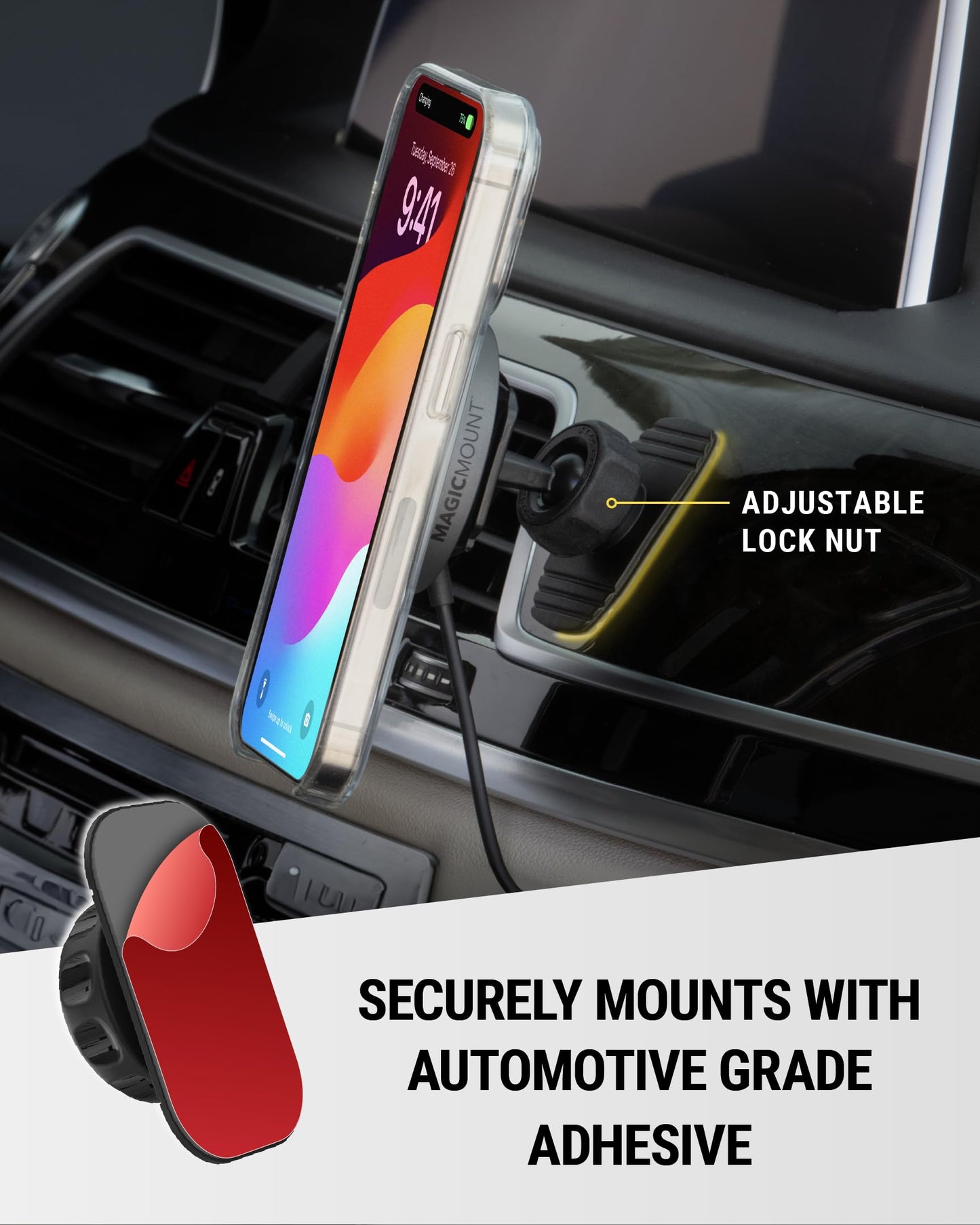 Scosche MPQMRDV MagicMount Charge Pro Qi2 MagSafe Car Mount Charger, 15W Fast Magnetic Wireless Charging Phone Holder for Dashboard/Vent Compatible…