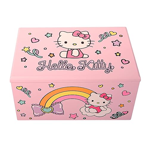 Hello Kitty Jewelry Box with Tray and Storage Official License, Pink Jewelry Box, Wood Jewelry Organizer, Sanrio Gifts (Pink)