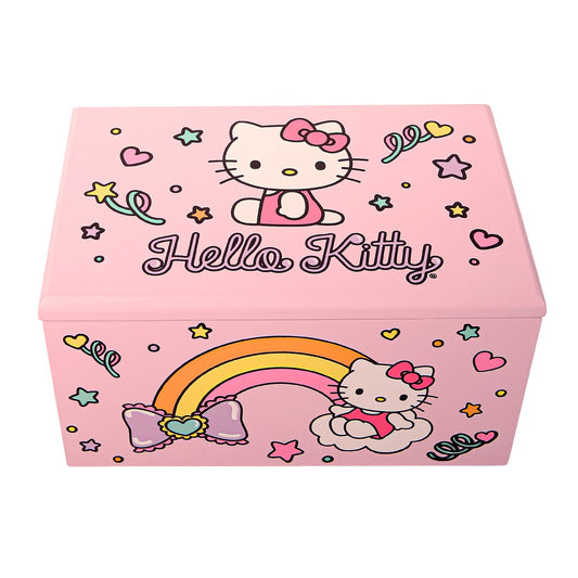 Hello Kitty Jewelry Box with Tray and Storage Official License, Pink Jewelry Box, Wood Jewelry Organizer, Sanrio Gifts (Pink)