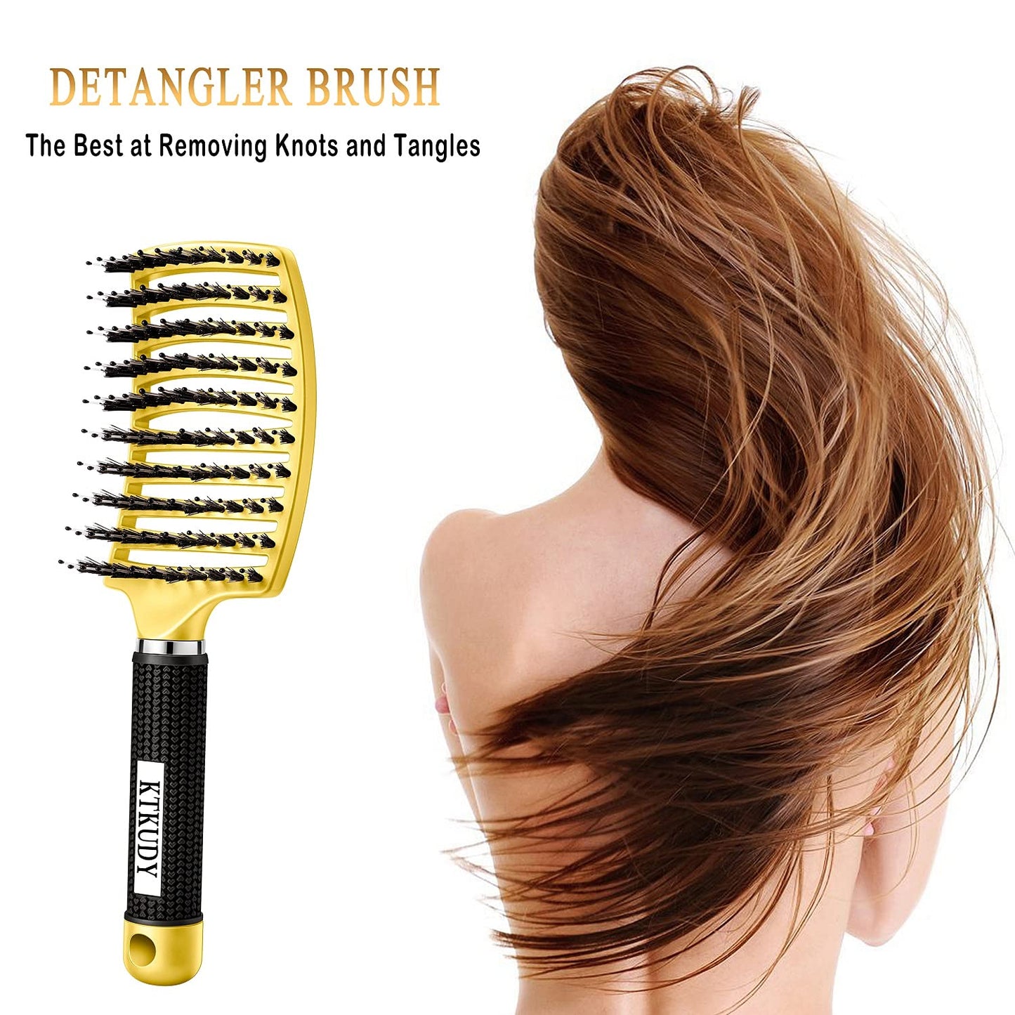KTKUDY Detangling Brush Getting Knots Out without Pain - Boar Bristles HairBrush Make Hair Shiny & Healthier Vented Detangler Brush for Women Men Kids