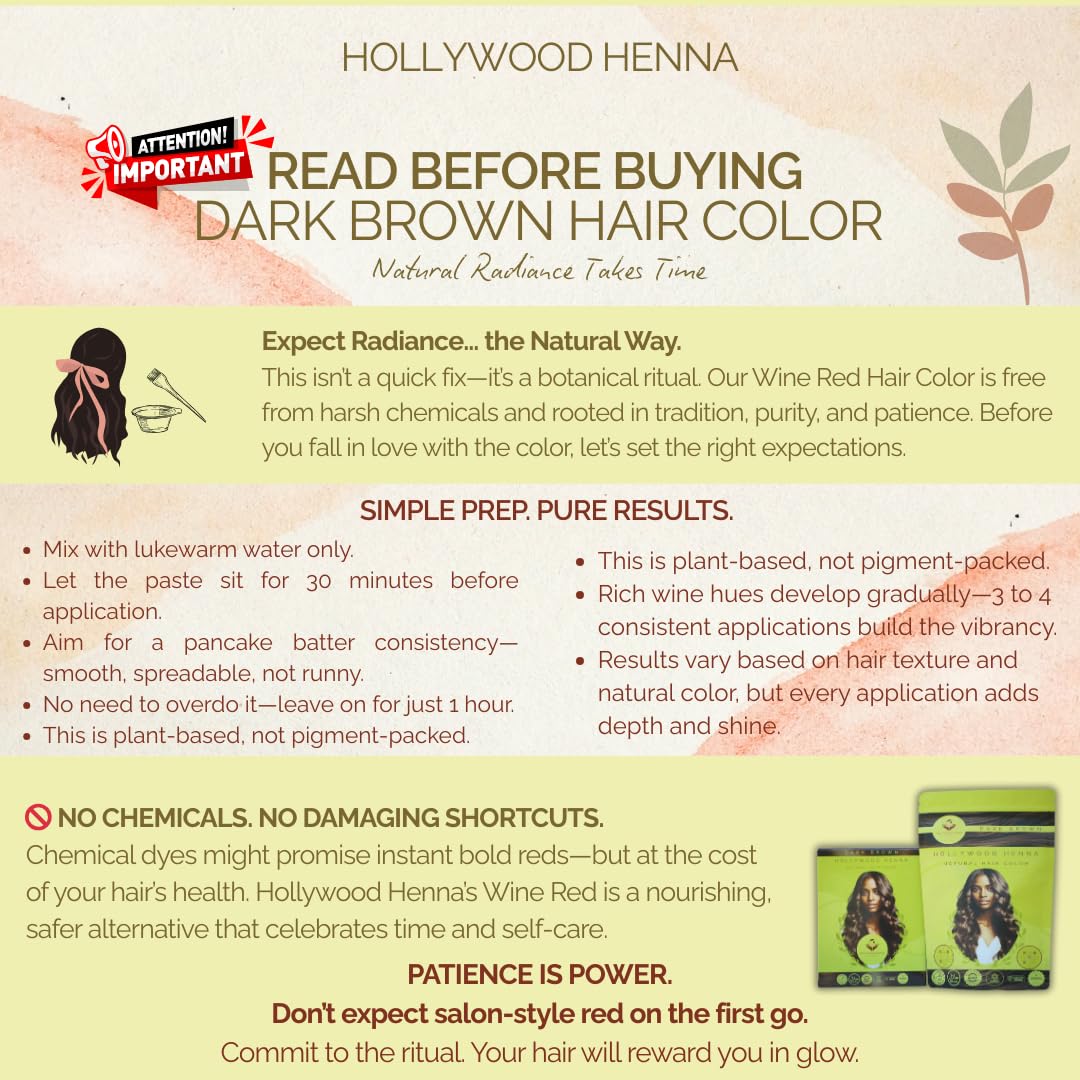 Hollywood Henna Hair Color Kit (Dark Brown) Organic Color Hair Beard Dye (Pack of 1-100g) Henna Based Hair Colors with Pure Herbs Free Chemicals Long