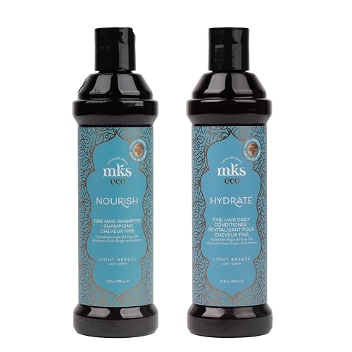 MKS eco Nourish Shampoo for Fine Hair, Light Breeze (10 fl oz) + MKS eco Hydrate Conditioner for Fine Hair, Light Breeze (10 fl oz) - Moroccan Argan