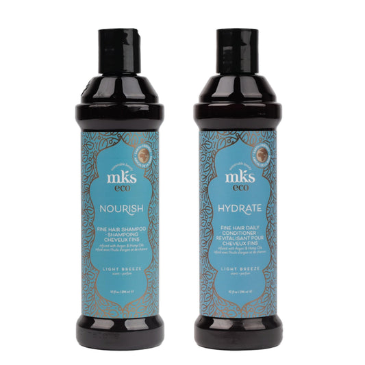 MKS eco Nourish Shampoo for Fine Hair, Light Breeze (10 fl oz) + MKS eco Hydrate Conditioner for Fine Hair, Light Breeze (10 fl oz) - Moroccan Argan