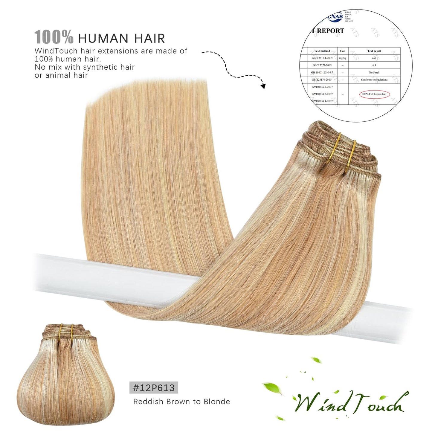 WindTouch Clip in Hair Extensions Remy Hair Reddish Brown to Blonde 20Inch 75g Soft Human Extensions Clip Ins 9A Grade #12P613 7PCS