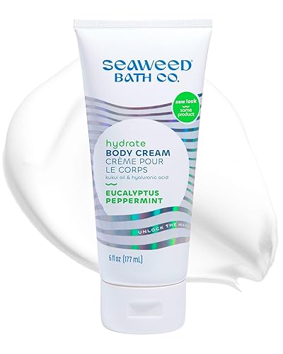 Seaweed Bath Co. Hydrate Body Cream - Eucalyptus Peppermint - Hydrating Scented Moisturizer for Body and Hands - With Vitamin E, Hyaluronic Acid
