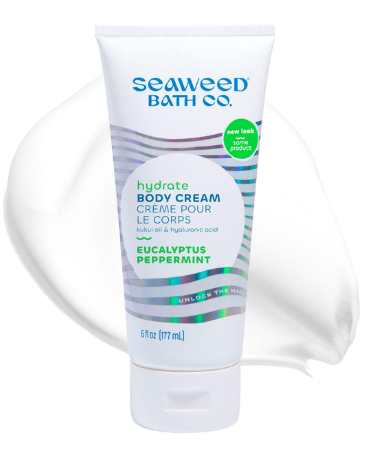 Seaweed Bath Co. Hydrate Body Cream - Eucalyptus Peppermint - Hydrating Scented Moisturizer for Body and Hands - With Vitamin E, Hyaluronic Acid