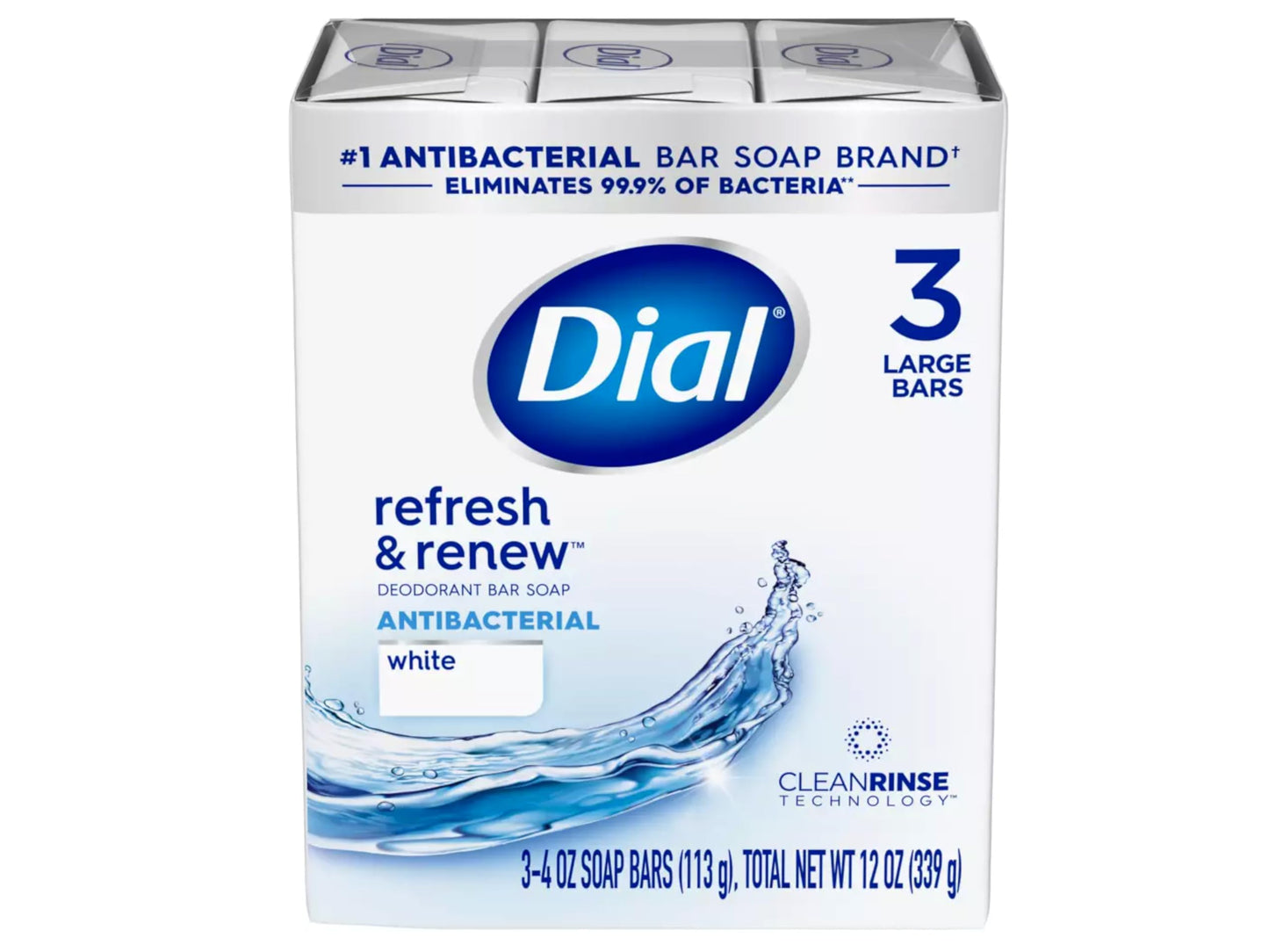 Dial White Antibacterial Deodorant Bar Soap 3 pk (Pack of 18)