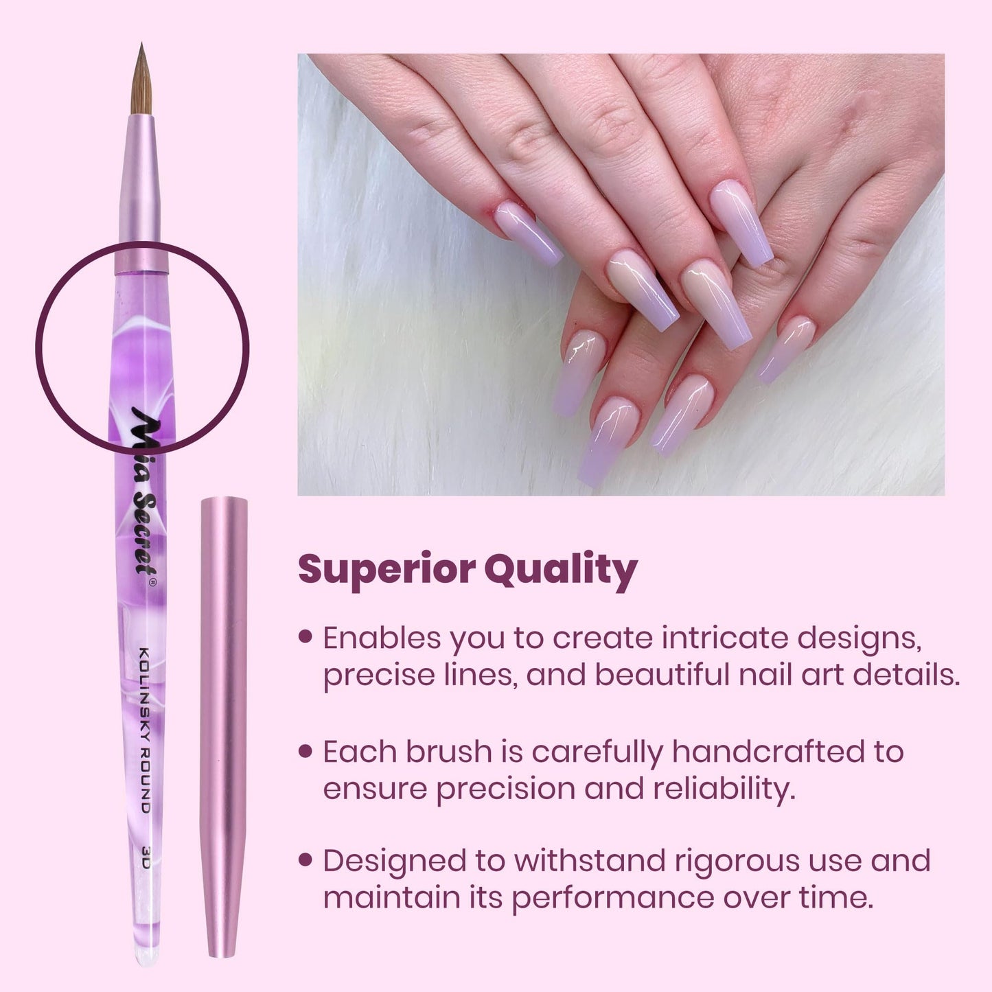 Mia Secret - Nail Brush KOLINSKY ROUND BRUSH ART 3D (Purple) Beauty & Personal Care Mia Secret