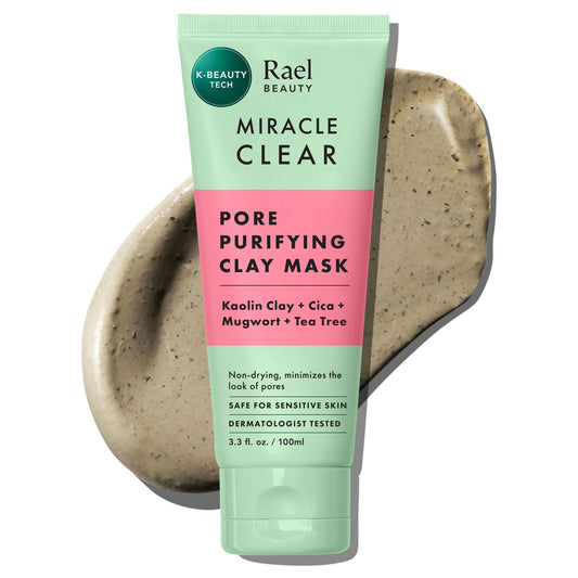 Rael Face Mask, Miracle Clear Clay Mask - Deep Pore Cleanser with Tea Tree & Gentle Exfoliation for Blackheads, Korean Skin Care (3.4 fl oz)