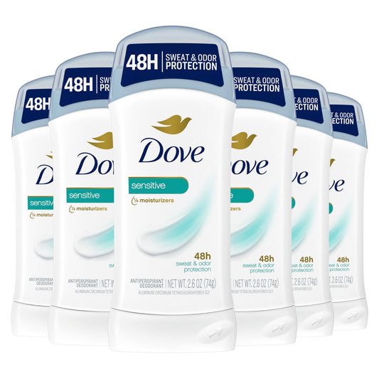 Dove Invisible Solid Antiperspirant Deodorant Stick for Women, 6 Count, Sensitive, for All Day Underarm Sweat & Odor Protection 2.6 oz Beauty and Personal Care Dove
