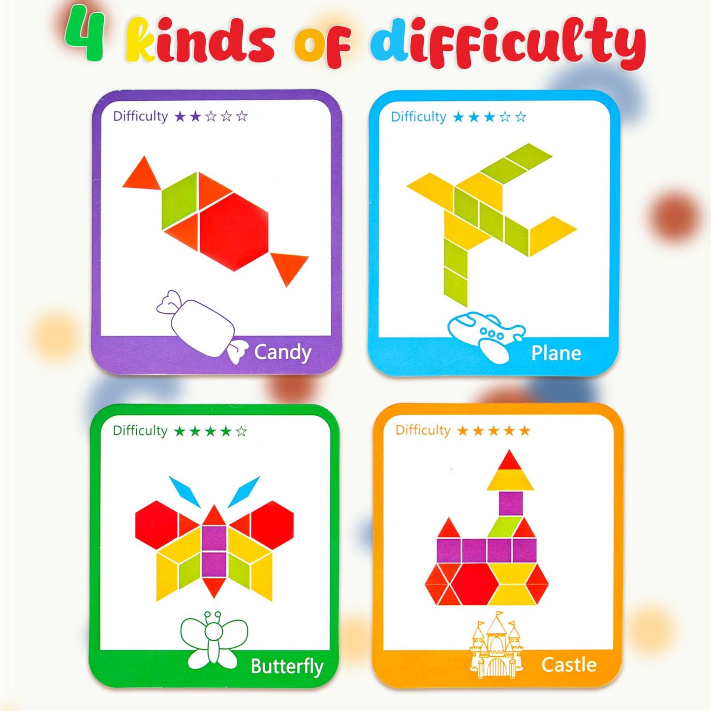 LovesTown 209 PCS Wooden Pattern Blocks | Geometric Shapes with Activity Cards & Storage Bag | Educational Tangram Puzzle Gift for Kids