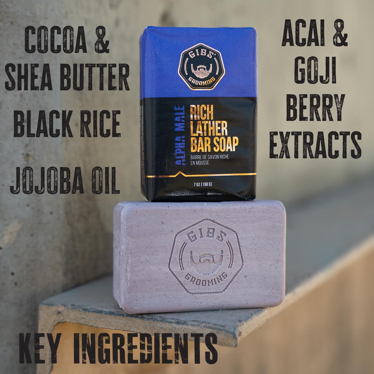 GIBS Alpha Male, Rich Lather, Long-Lasting, Vanilla, 7oz Bar Soap (3PACK) Beauty & Personal Care GIBS