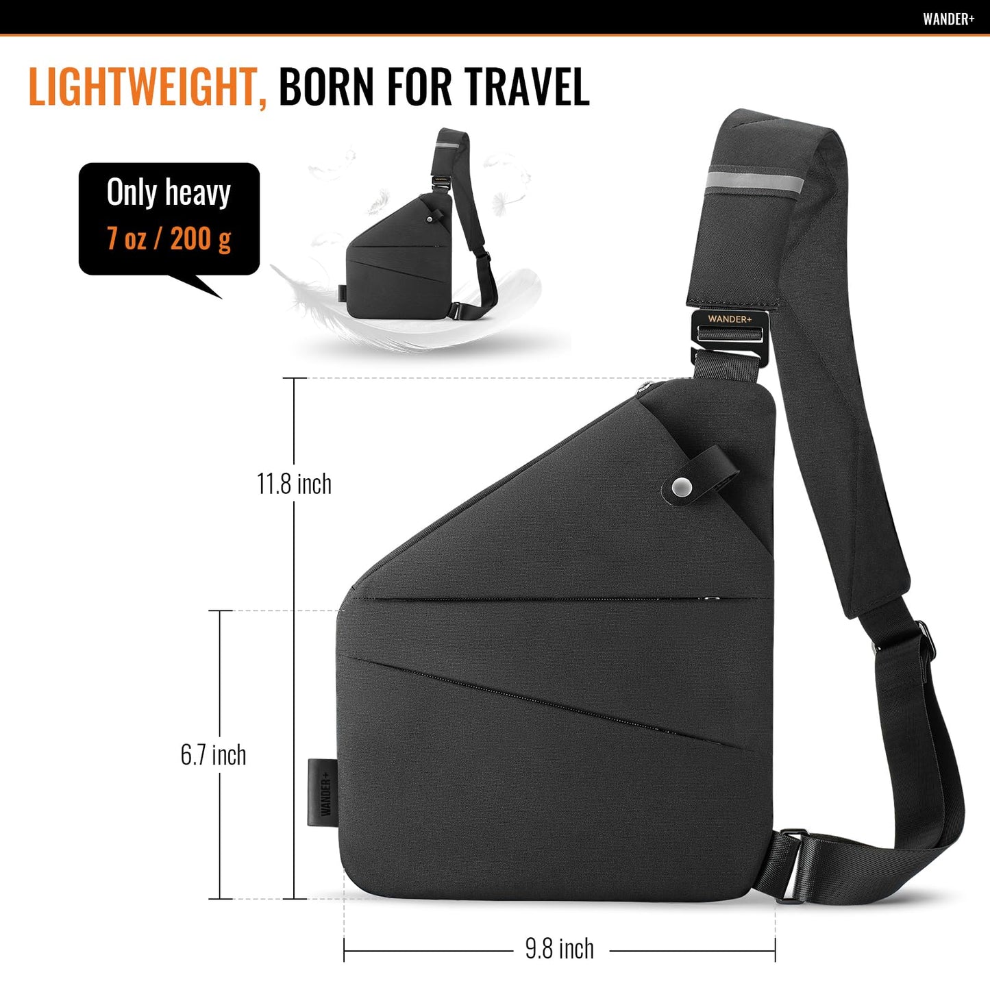 WANDER PLUS Anti Theft Crossbody Bag, Shoulder Bag Anti-theft Design for Travel, Sport, Work, Black
