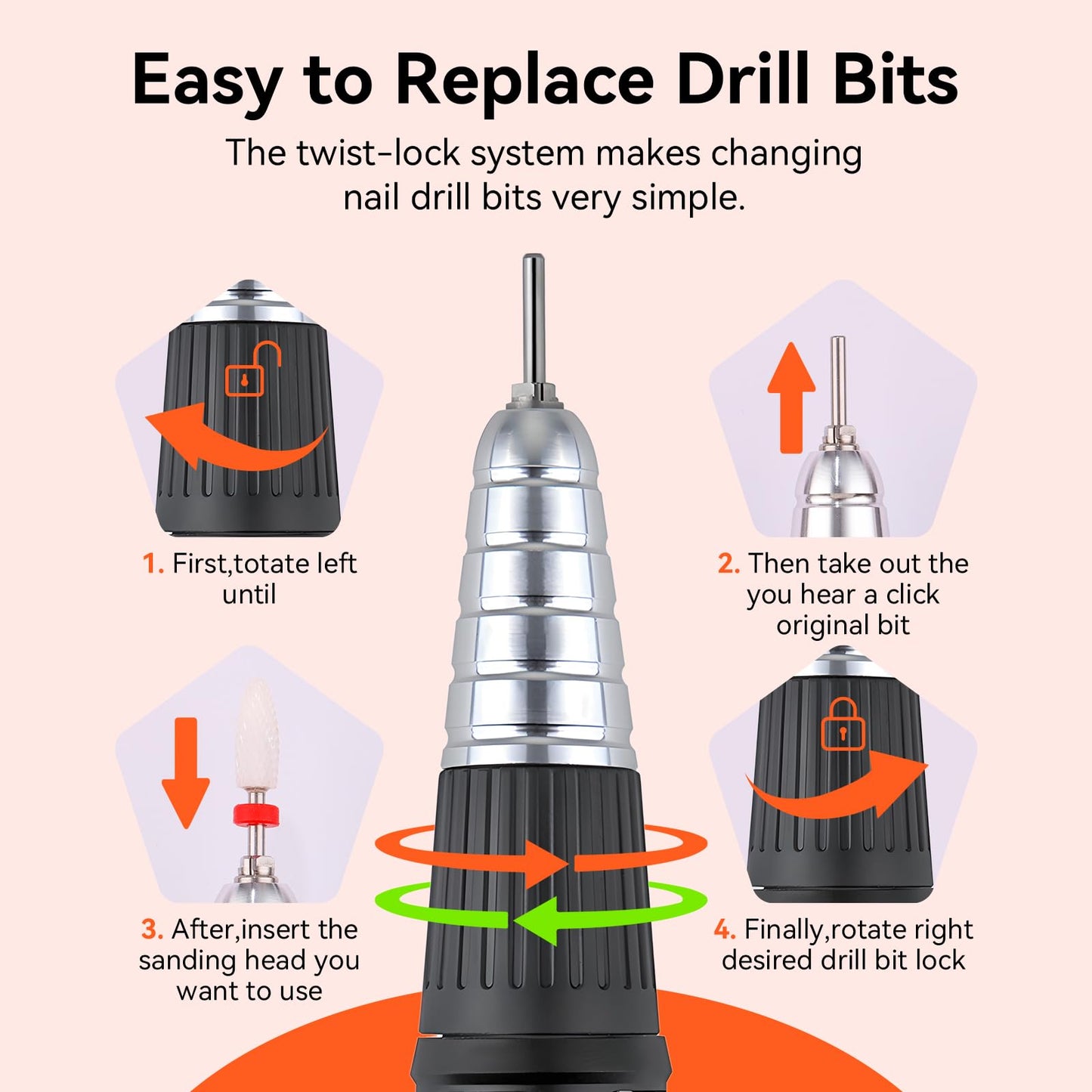 Makartt Nail Drill Handpiece for Up200 Machine:Professional Electric File Remove Gel Polish Poly Nail Gel Black B-05 Removing for Removing Acrylic