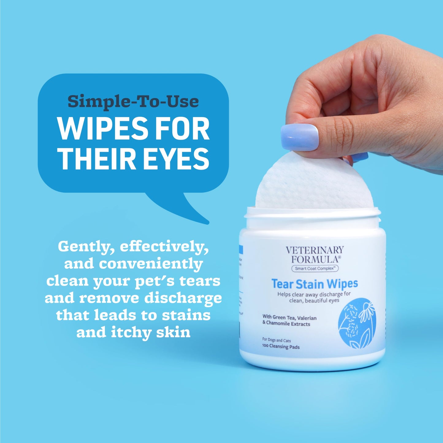 Veterinary Formula Smart Coat Tear Stain Wipes for Dogs & Cats, 100 ct – Gently Remove Eye Debris & Stains, Fragrance-Free, Pre-Saturated