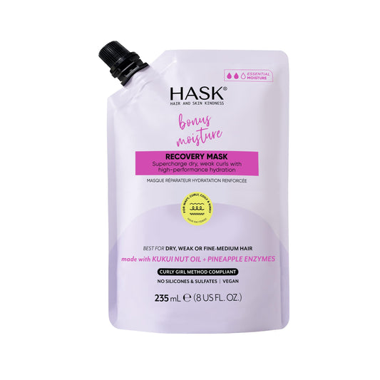 HASK Bonus Moisture Recovery Mask with Kukui Nut Oil & Pineapple Enzymes for Wavy, Curly, Coily & Kinky Hair, Hydrates, Softens, Prevents Damage