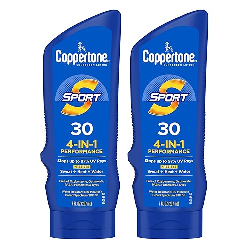 Coppertone Sport Sunscreen Lotion SPF 30, Sweat, Heat and Water Resistant Sunblock, Lightweight, Oxybenzone Free, Sunscreen Twin Pack, 7 Fl Oz Bottle