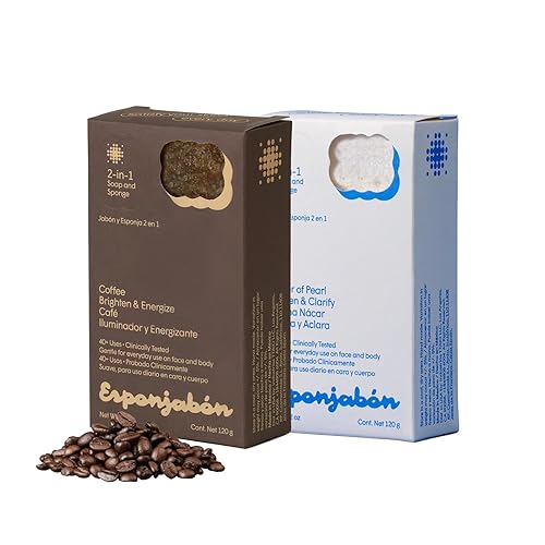 T.Taio Esponjabon Mother of Pearl and Coffee Soap Sponges - Shower Scrubbers That Remove Oil and Dirt - Sponges to Scrub Foot, Elbow, and Face
