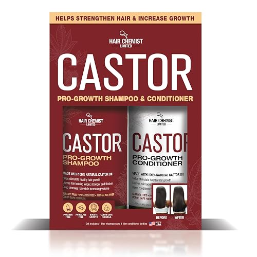 Hair Chemist Castor Pro-Growth Shampoo 33.8 oz. AND Conditioner 33.8 oz. 2-PC Boxed Gift Set - Made with Natural Castor Oil for Hair Growth, Sulfate