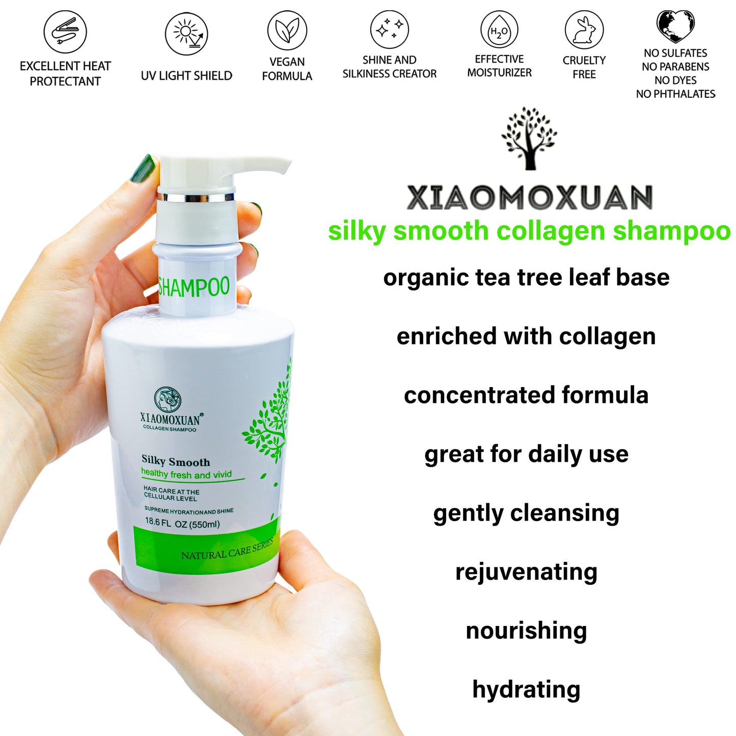 Xiaomoxuan Organic Collagen Tea Tree Deep Conditioning Hair Mask and Natural Cleansing Shampoo Build-Up Remover Set for Moisturizing and Split End