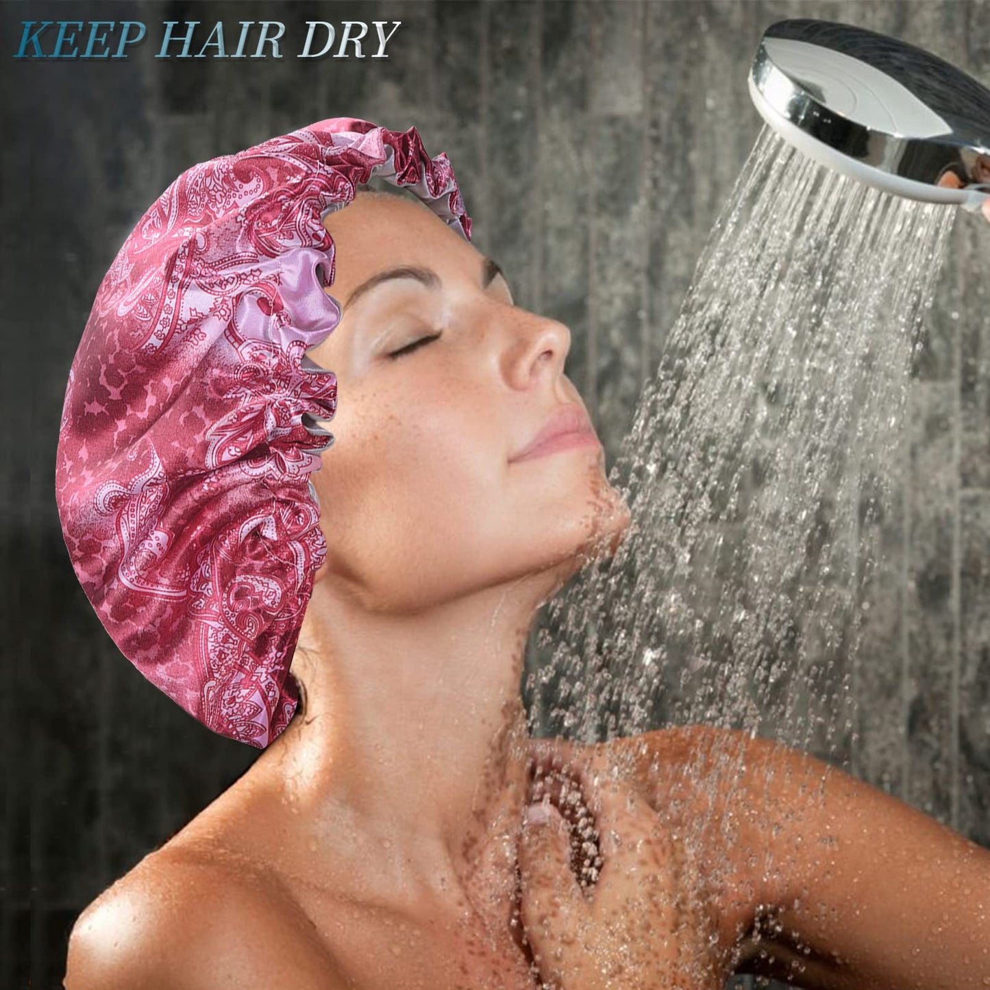 Shower Caps for Women, Extra Large Adjustable Waterproof Reusable Shower Cap, Hair Cap for Shower Hat for Women Girls Long Thick Hair, Bath Caps
