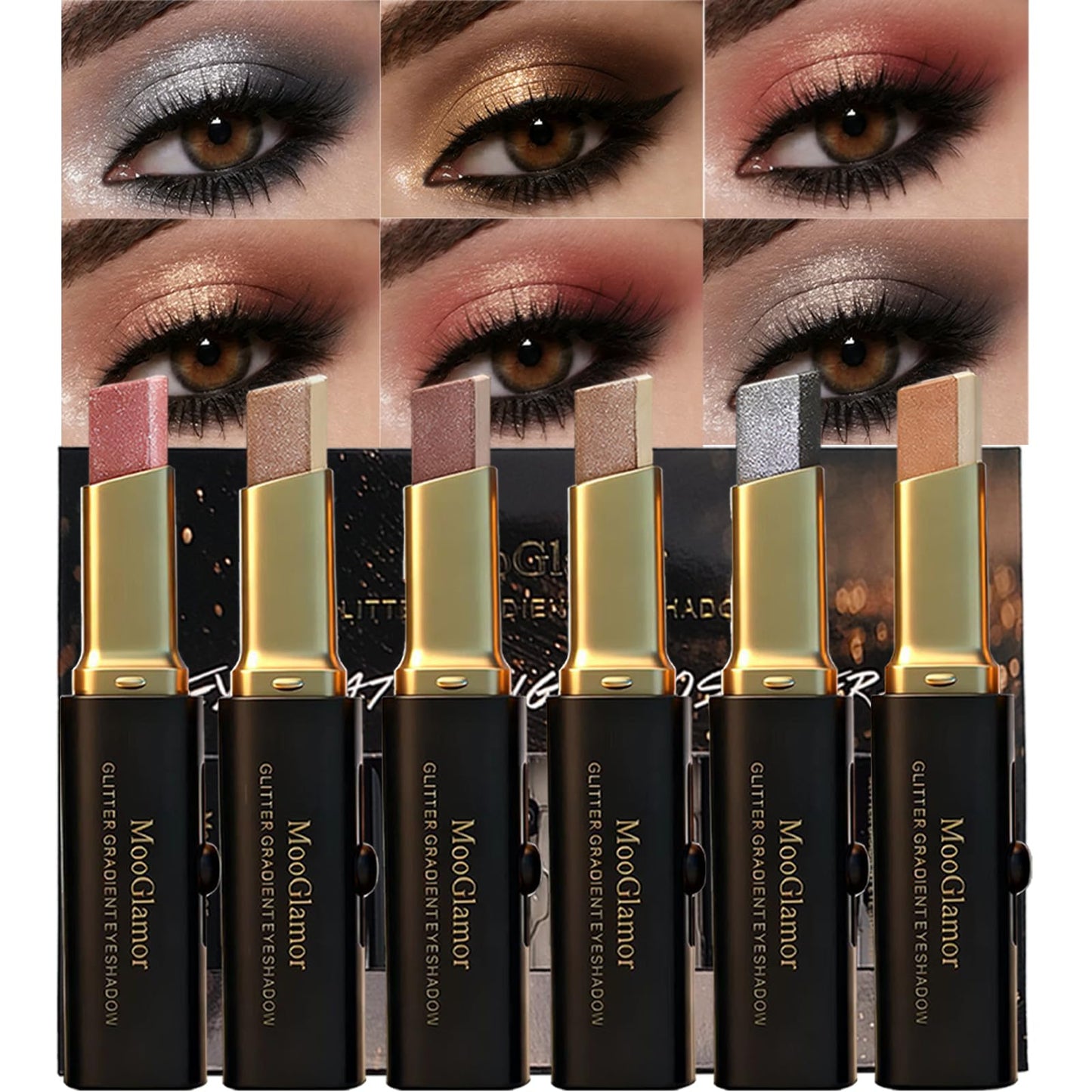 MooGlamor 6 Pcs Glitter Eye Shadow Stick Shimmer Eye Shadow Set with Two-Color Gradient and Waterproof Eyeshadow Pen for Long Lasting Eye Makeup Gift Beauty and Personal Care MooGlamor Default Title