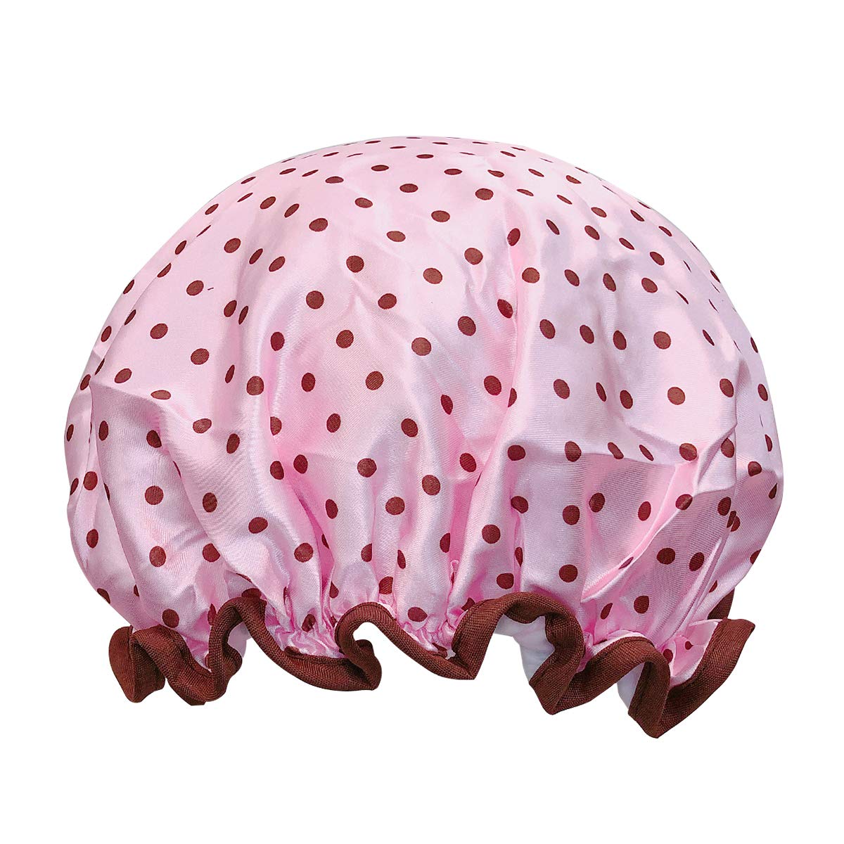 allydrew Reusable Women's Waterproof Shower Caps for Long Hair, Pink Polka Dots
