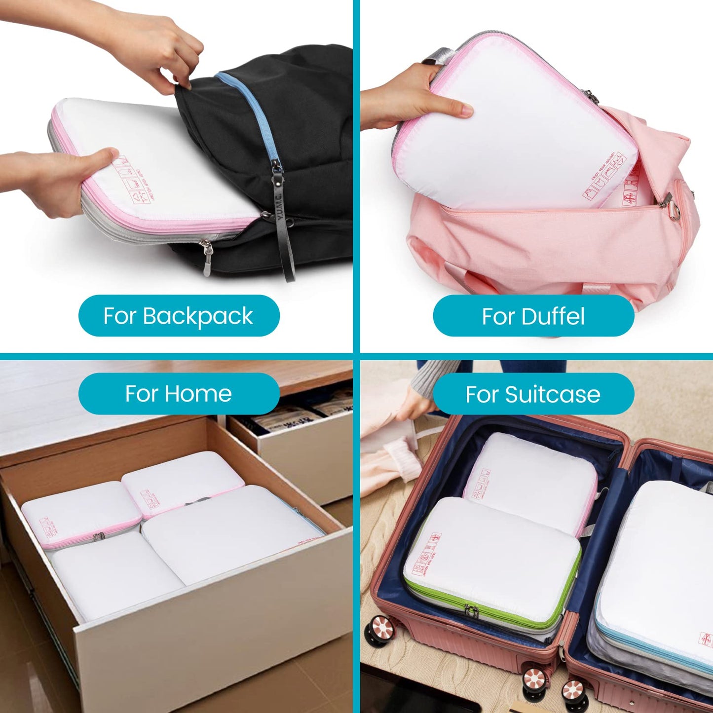 Cambond Compression Packing Cubes 4 Pack – Lightweight Expandable Luggage Organizers Travel Essentials Bags for Carry-On Suitcases, White