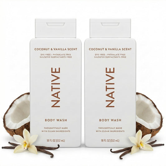 Native Body Wash 2 Pack, Coconut Vanilla, Sulfate Free, Paraben Free, Natural Moisturizing Shower Gel for Women and Men, 18 oz Each Beauty & Personal Care Native