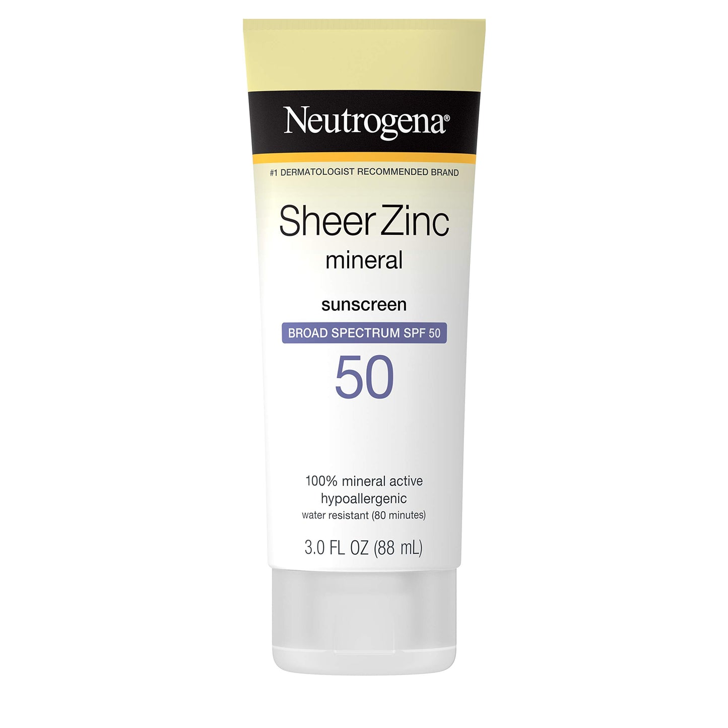 Neutrogena Sheer Zinc Oxide Dry-Touch Sunscreen Lotion with Broad Spectrum SPF 50, Water-Resistant, Hypoallergenic & Non-Greasy Mineral Sunscreen, 3
