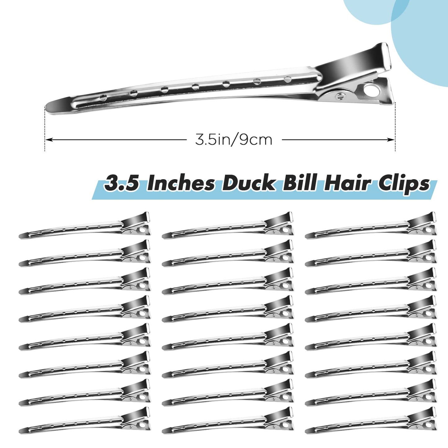 Neworkg 50pcs 3.5 Inches Duck Bill Hair Clips, Superior Silver Alligator Curl Clips with Holes, Hairdressing Salon Hair Grip, DIY Accessories Hairpins
