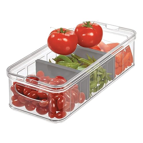 iDesign Recycled Plastic Crisp Large Divided Fruit and Vegetable Storage with Easy to Grip Integrated Handles Designed to Keep Food Fresh Longer, 14.…
