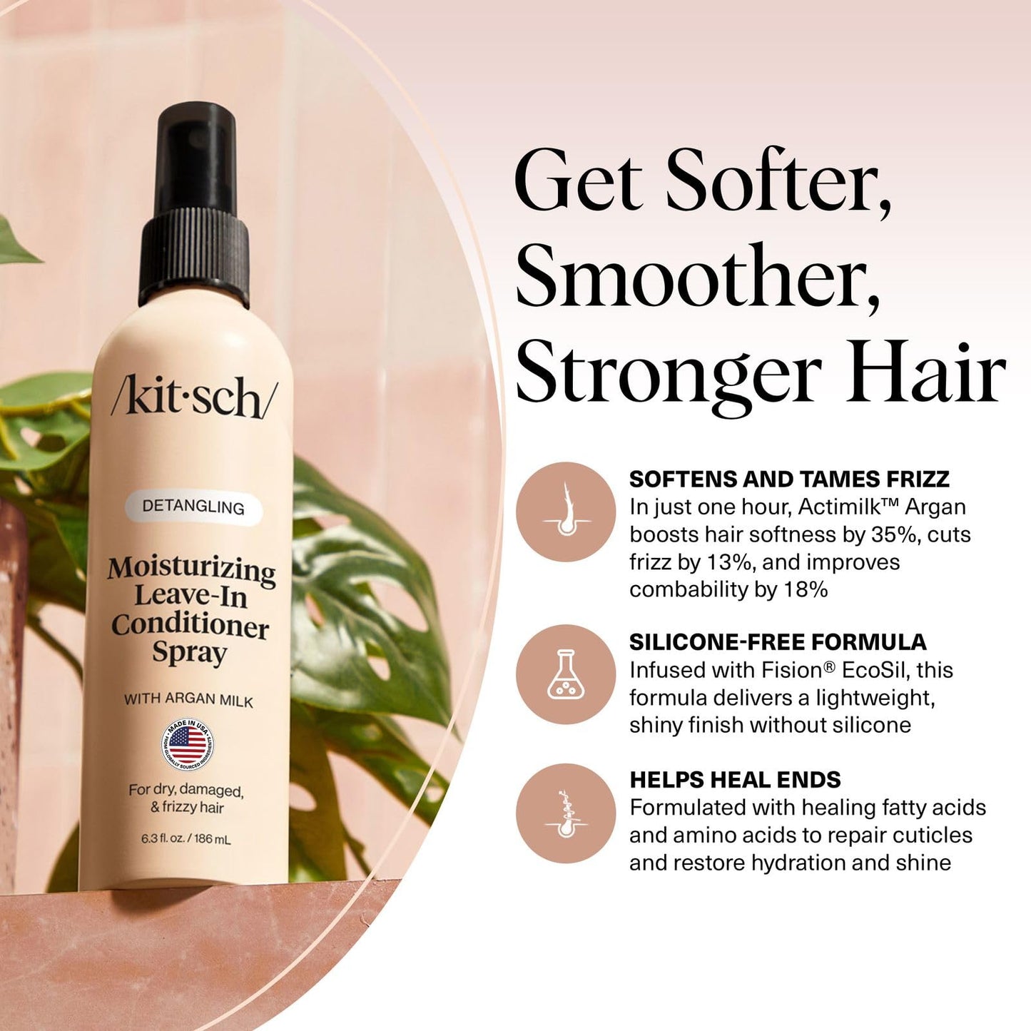 Kitsch Argan Milk Leave In Conditioner Spray - Hair Detangler Spray for Curly, Wavy, Fine, Dry & Damaged Hair - Silicone-Free | Ideal Gifts for Women Beauty & Personal Care Kitsch