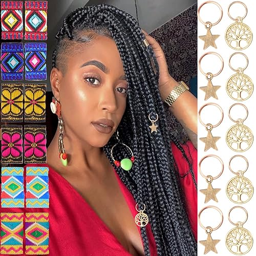 NA 22Pieces Fine Dreadlock Includes 12Pieces Fabric Dreadlock Beads Hair Accessories Fashion Braiding Tubes Dreadlock Beads Hair Decoration and 10