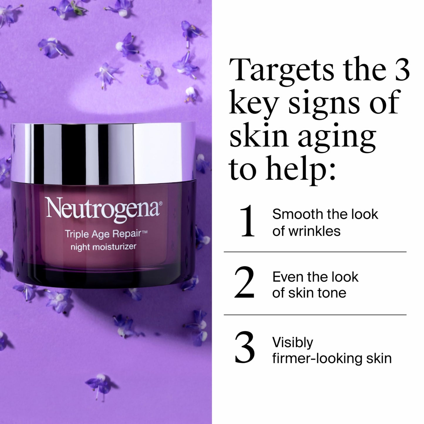 Neutrogena Triple Age Repair Night Face Moisturizer - with Hexinol Technology & Vitamin C, Anti-Wrinkle Face Cream, Visibly Reduces the look Wrinkles