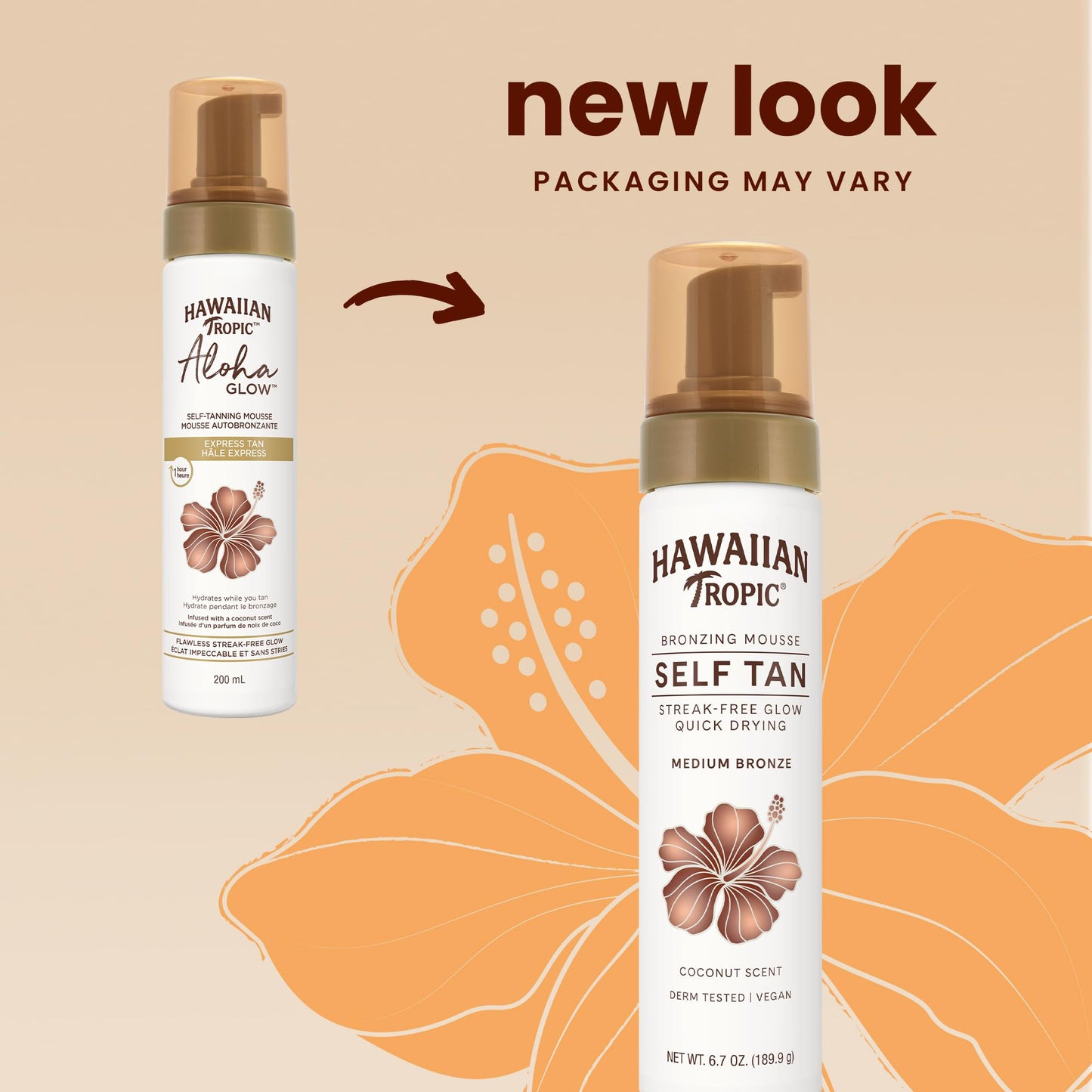 Hawaiian Tropic Aloha Glow Self Tanning Mousse, Express Tan, 6.7 oz, Self Tanner Mousse, Fake Tan, Self Tan Mousse, 1 Hour Express Self Tanner Foam