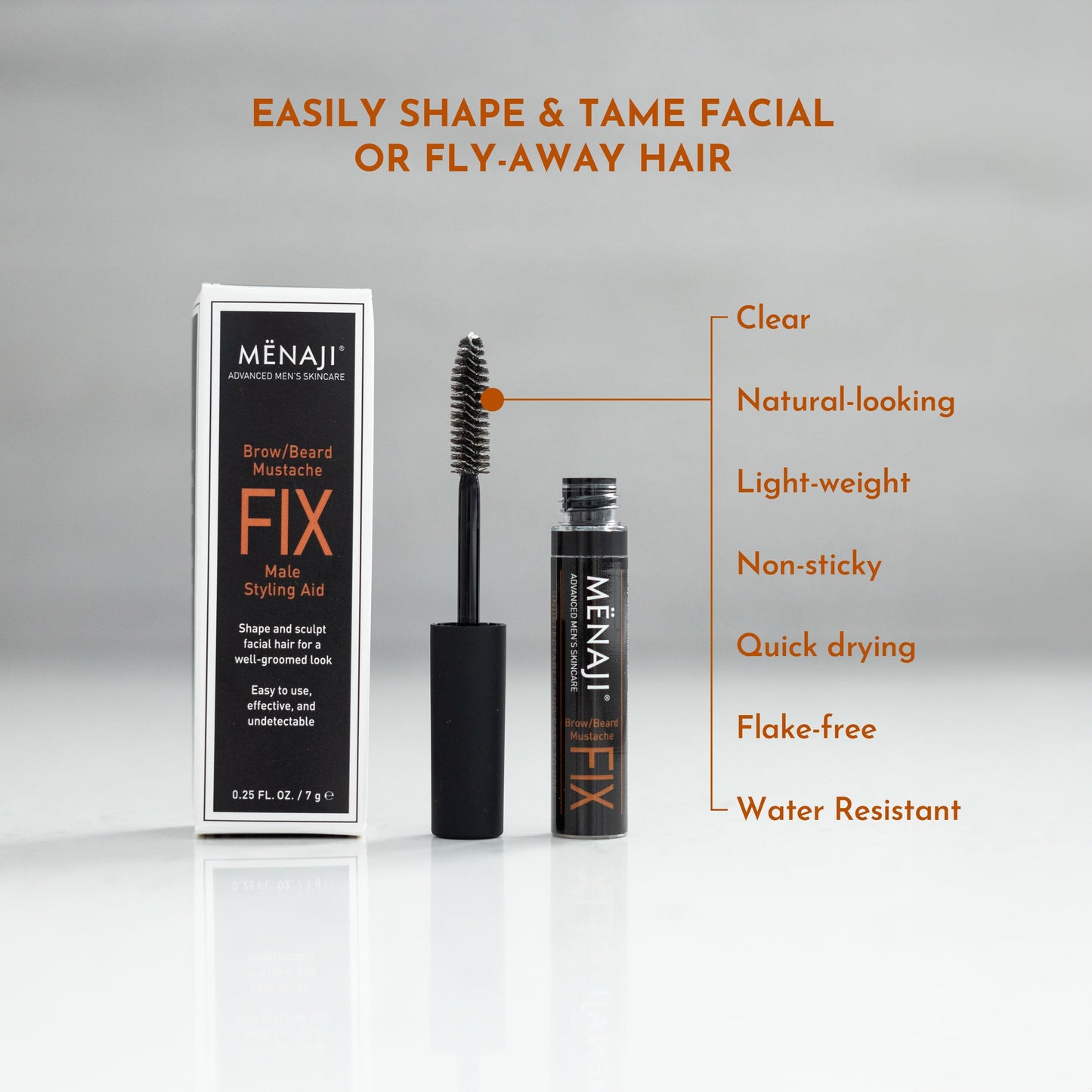 ME?NAJI The Fix - Mens Beard and Brow Gel - Hold and Setting Gel with Spiral Brush - Long Lasting - Keep Facial Hair in Place - 0.25 Oz