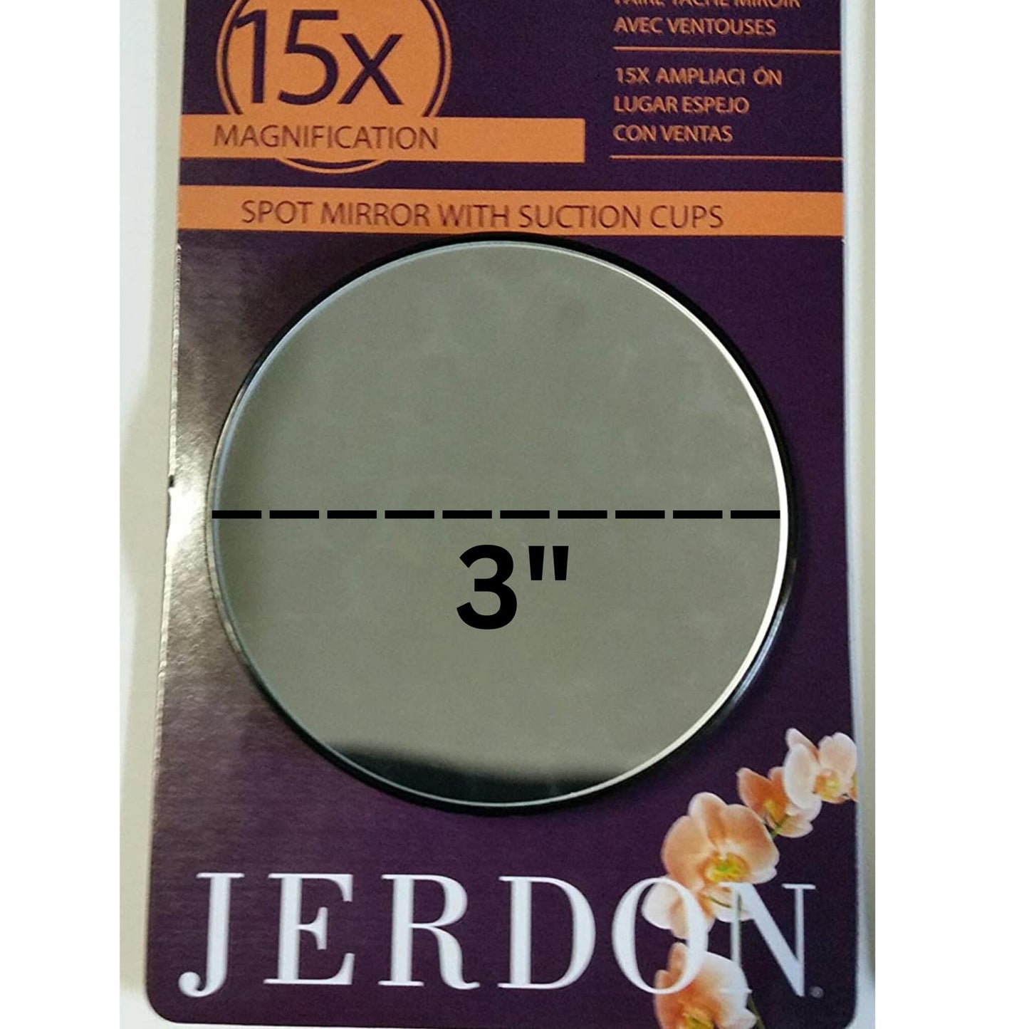 JERDON 3” Makeup Mirror with 15X Magnification - Black Frame - Suction Cups for Wall Mounting - Portable and Fits Easily in Purse for Travel - Model